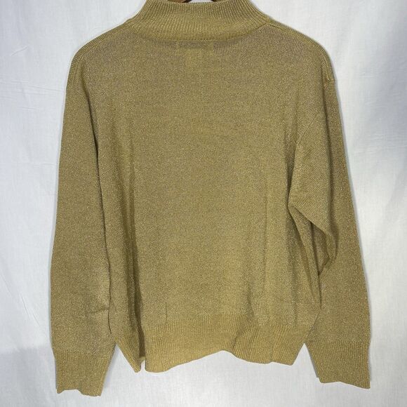 Vintage MILANO DESIGN Sweater Gold Metallic Mock Neck Fine Knit Womens XL - Picture 3 of 10